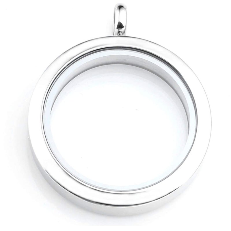 Zysta Silver Round Locket Pendant Necklace 30mm Glossy Stainless Steel Clear Glass Living Memory Floating Charms Stone Storage - Image 4